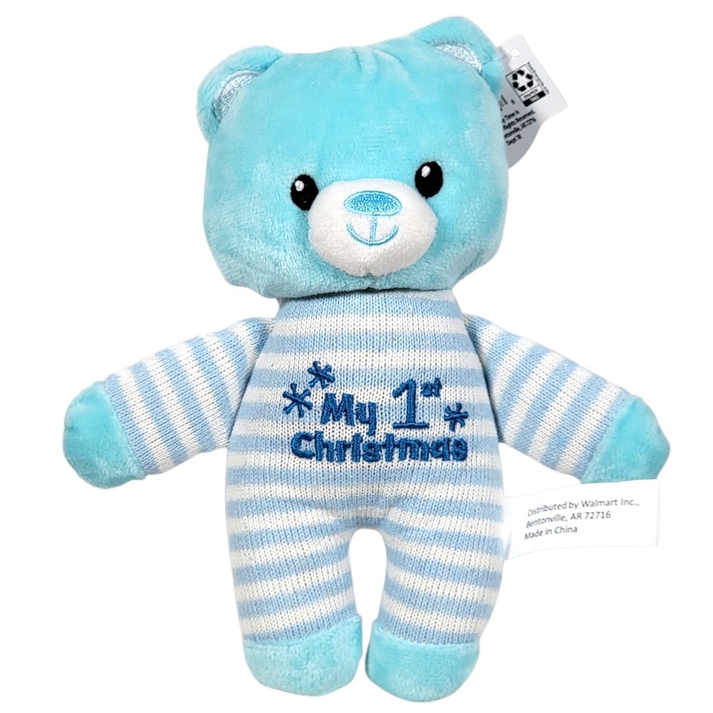 My 1st Christmas Teddy Bear Plush Toy 8" Blue White Baby Holiday Time Gift